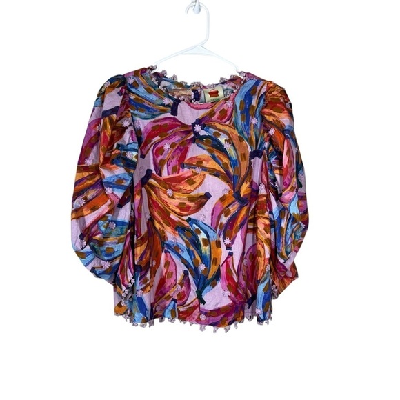 Farm Rio Colored Bananas Puff Sleeve Blouse Size Large - Picture 3 of 15